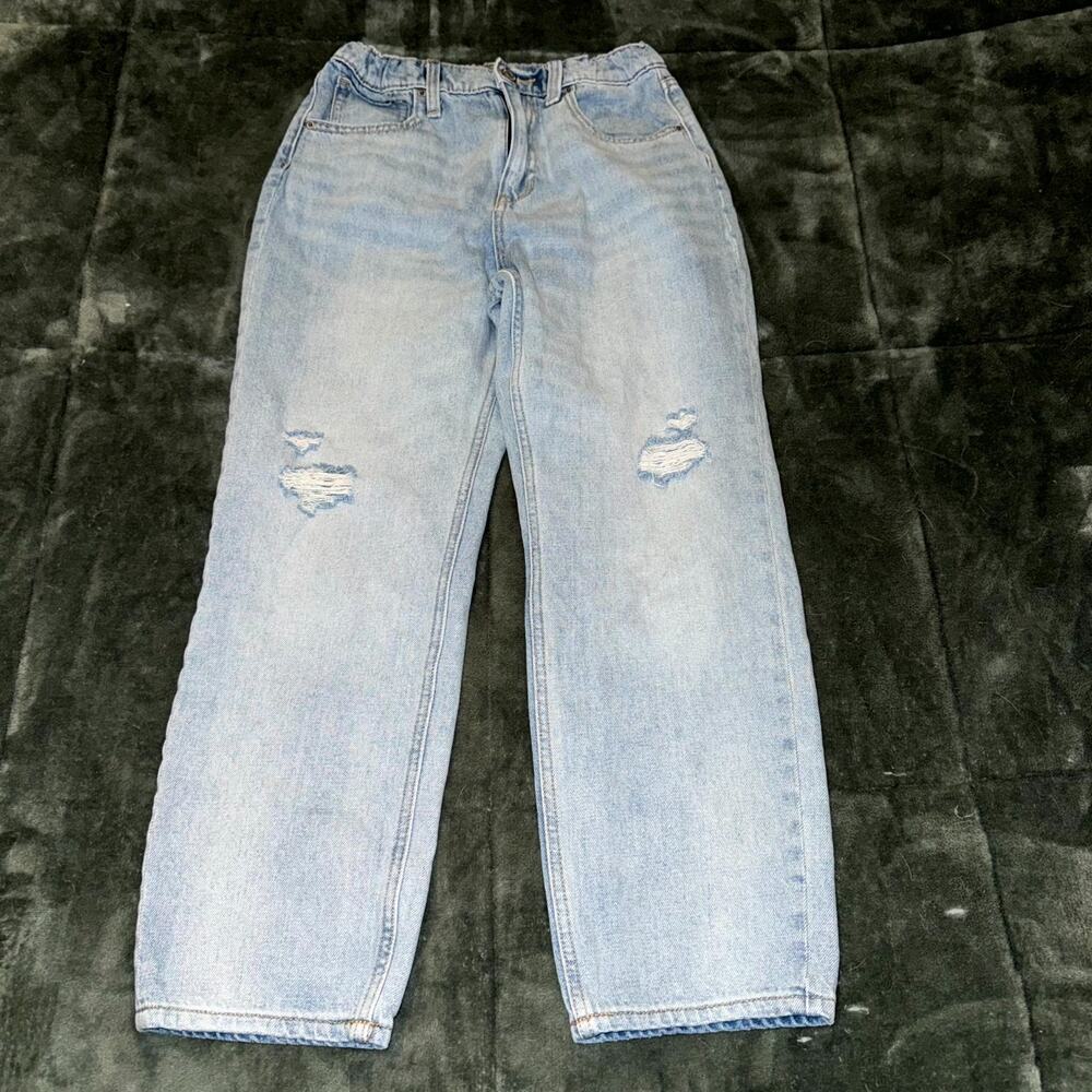 Old Navy High-Rise Slouchy Straight Jeans Girl's 14‎ Blue Light Wash Distressed